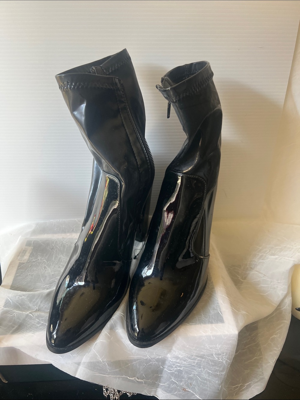 Forever 21 Black Patent Pointed Toe Stretch Ankle Boots
